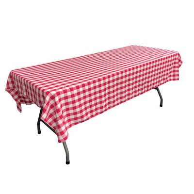 White Fuchsia Gingham Checkered Polyester Rectangular Tablecloth 90