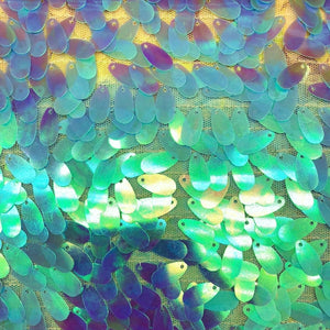 Turquoise Iridescent Big Teardrop Transparent Sequins Mesh Fabric