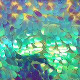 Turquoise Iridescent Big Teardrop Transparent Sequins Mesh Fabric