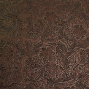 Brown Western Floral Pu Leather Vinyl Fabric / 50 Yards Roll