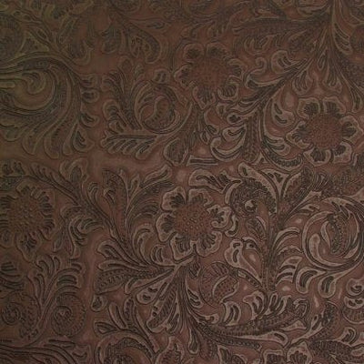 Brown Western Floral Pu Leather Vinyl Fabric