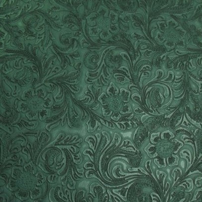 Teal Western Floral Pu Leather Vinyl Fabric