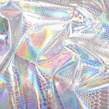 Silver Nuevo Viper Cobra Snake Holographic Embossed Iridescent Vinyl Fabric